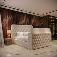 Amsterdam Cream Wingback Ottoman TV Bed Frame