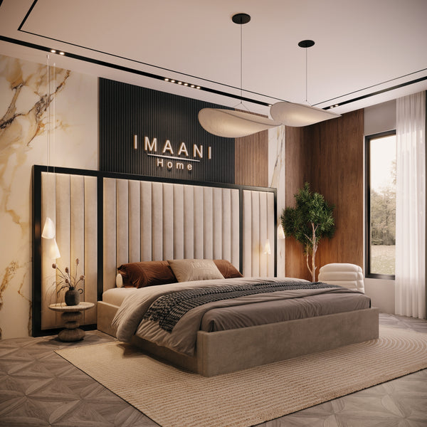 Icon Cream Upholstered Bed Frame with Tall Panel Headboard