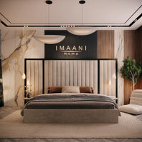 Icon Cream Upholstered Bed Frame with Tall Panel Headboard