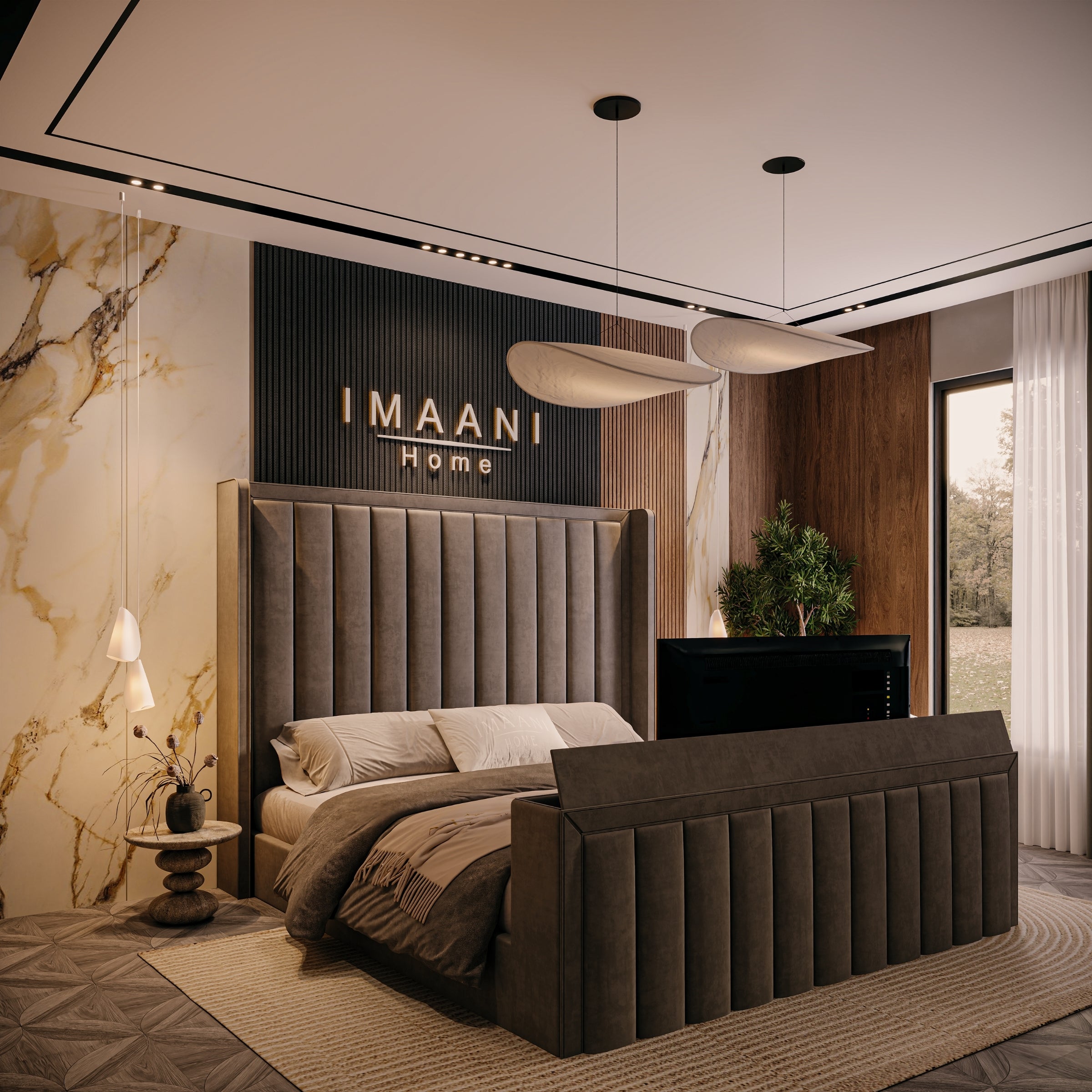 Diamond Grey Wingback TV Bed Frame