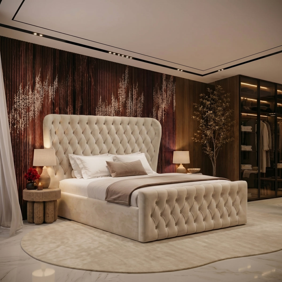 Cooper Cream Wingback Chesterfield Ottoman Storage Bed Frame