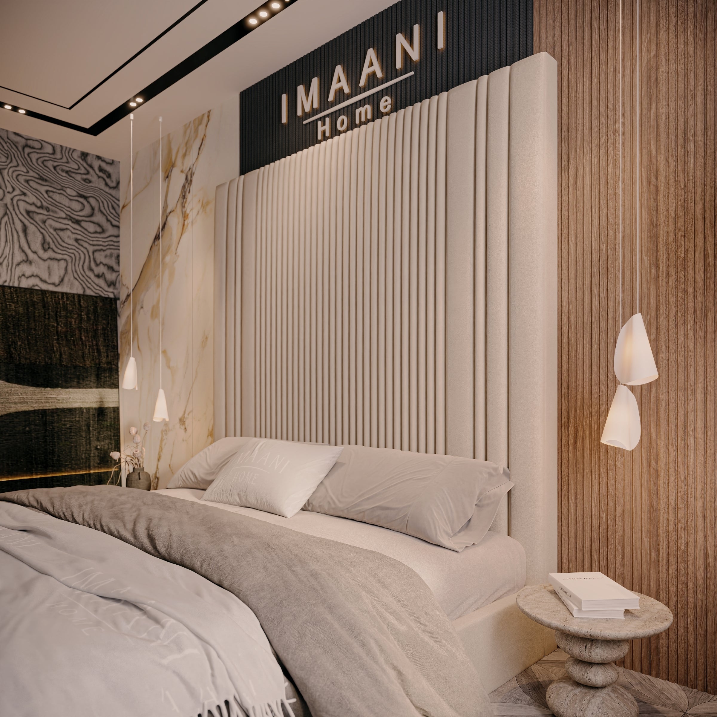 Toronto Cream Upholstered High Headboard Bed Frame