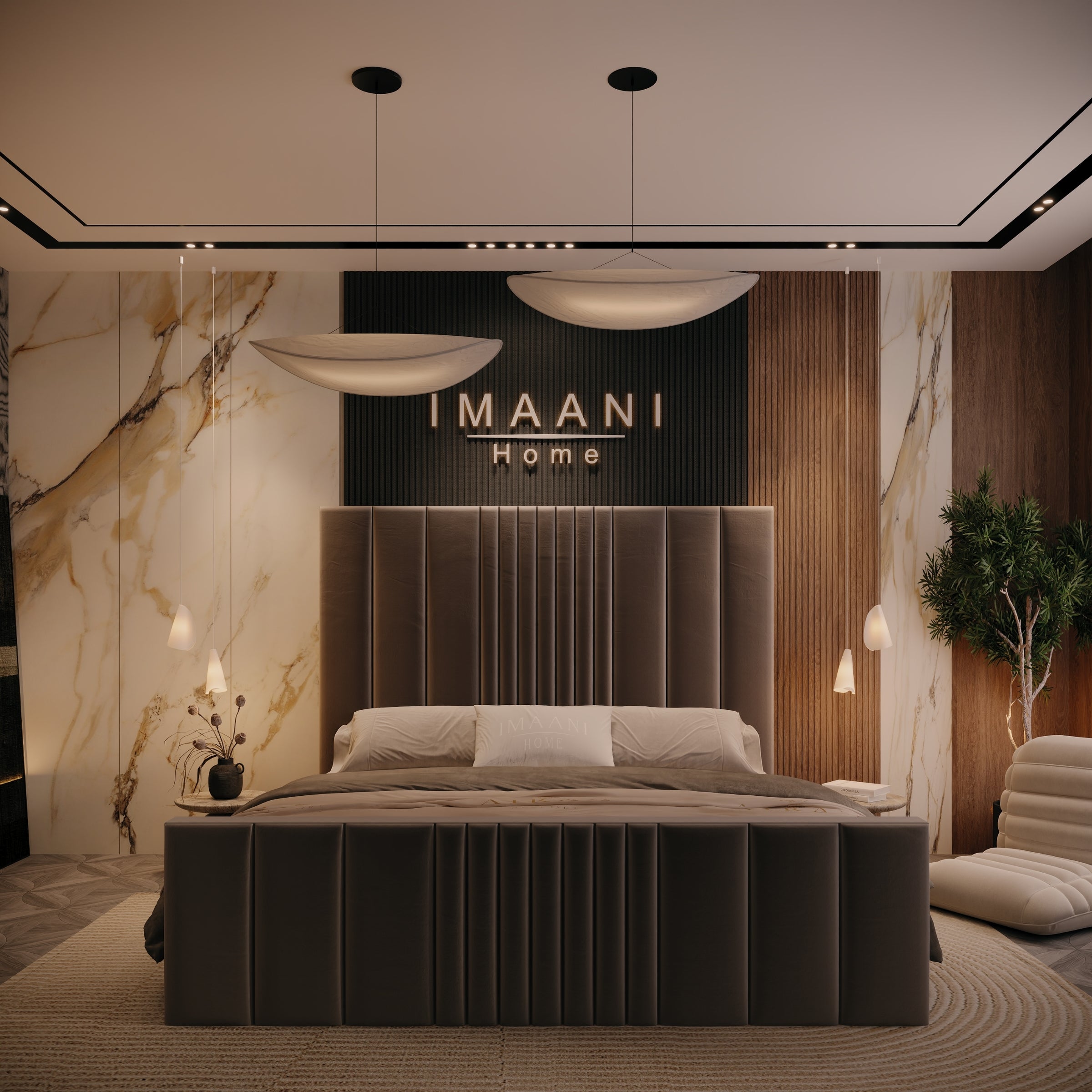 New York Upholstered High Headboard Bed Frame