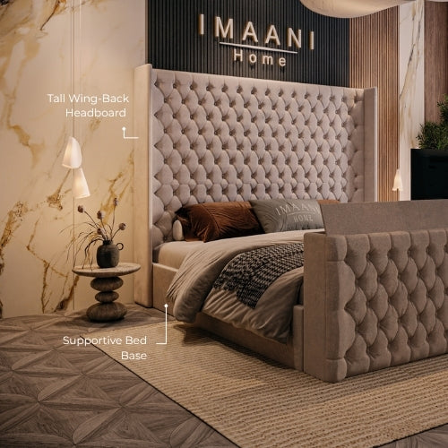 High Wingback Headboard & Supportive Bed Base