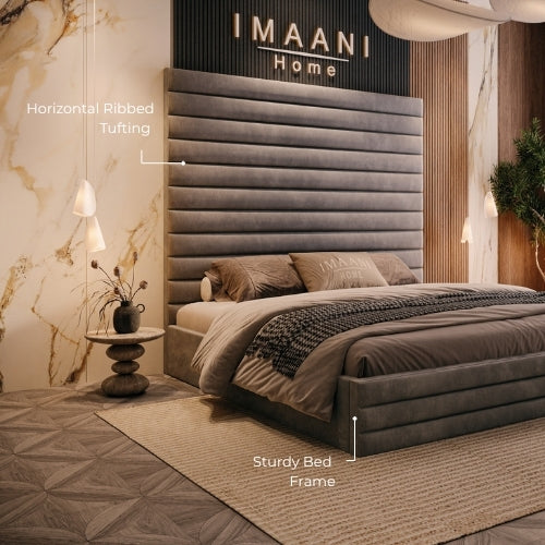 Ribbed Tufted Headboard & Sturdy Bed Frame