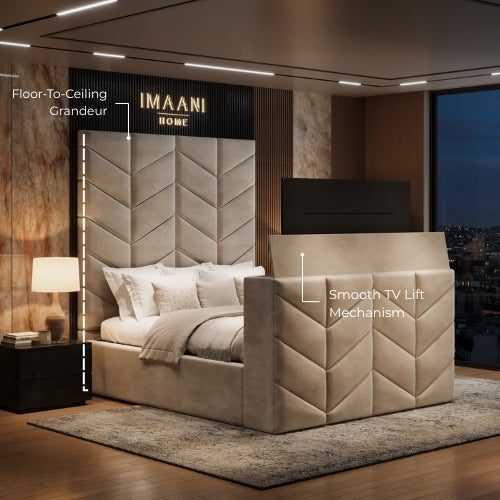 Floor-To-Ceiling Grandeur & Smooth TV Lift Mechanism