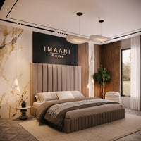 Marcello Taupe Upholstered High Panel Headboard Bed Frame