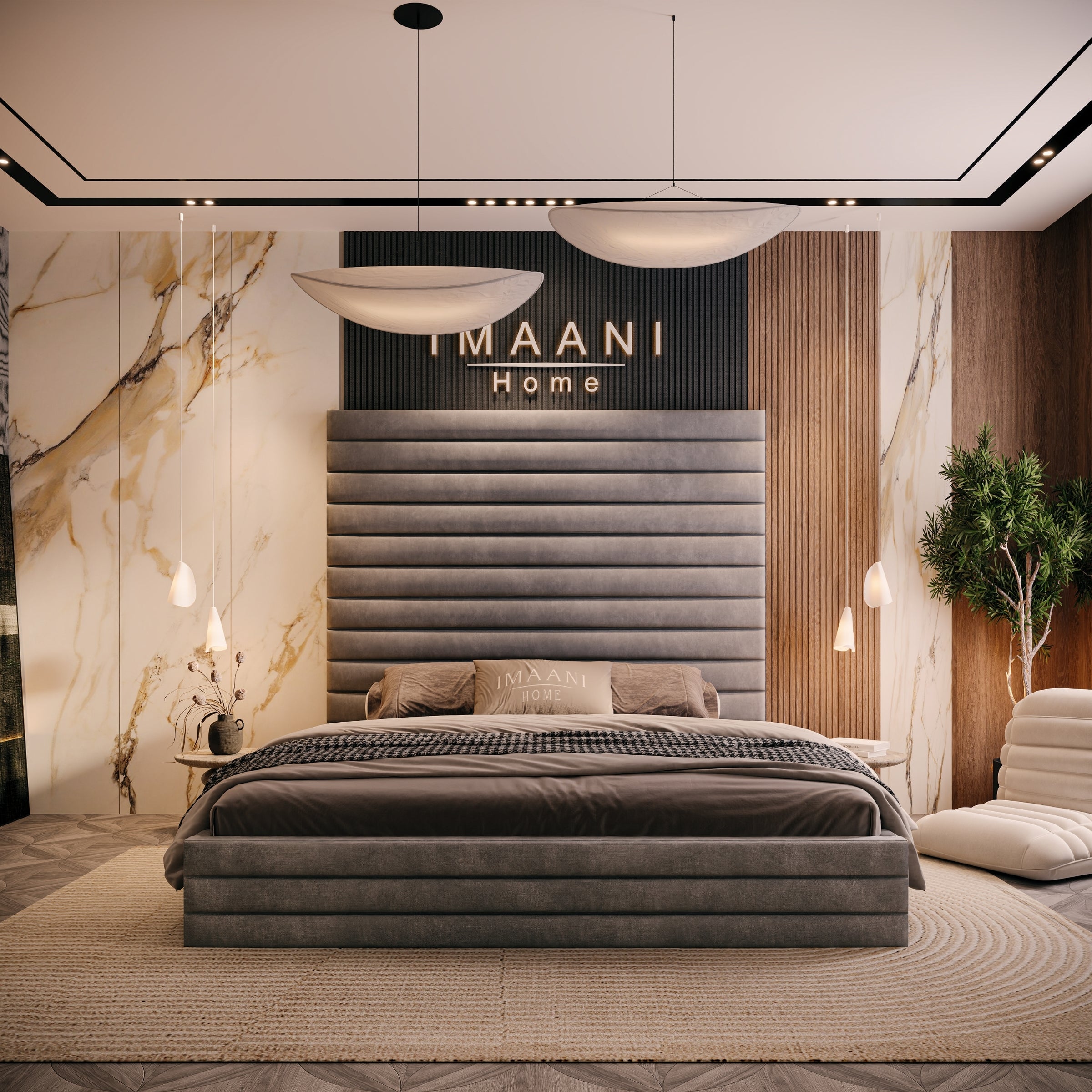 Lucia Upholstered High Headboard Bed Frame