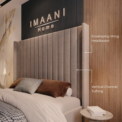 Enveloping Wing Headboard & Vertical Channel Tufting 