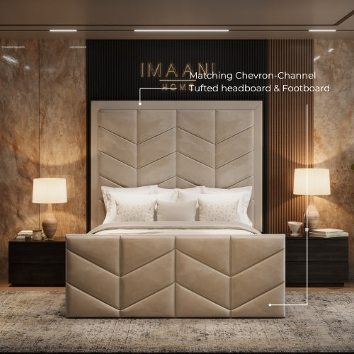 Matching Chevron-Channel Tufted Headboard & Footboard