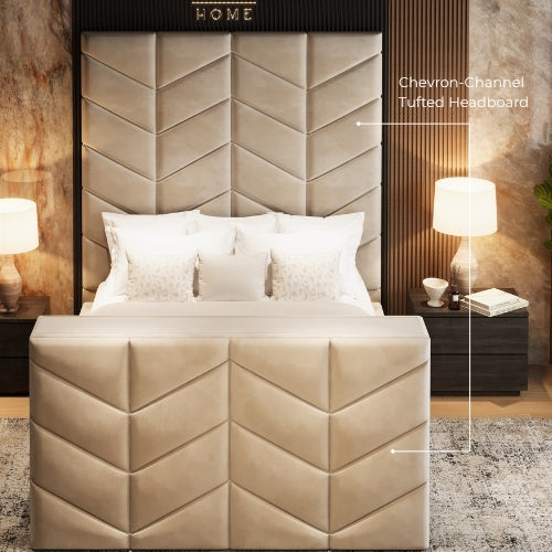 Matching Chevron-Channel Tufted Headboard & Footboard