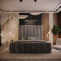 Hope Grey Velvet Upholstered Bed Frame with Tall Headboard