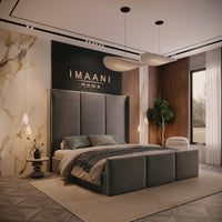 Birmingham Grey Velvet Wingback High Headboard Bed Frame