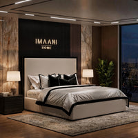 Elsa Black Border Upholstered Bed With Optional Ottoman Storage