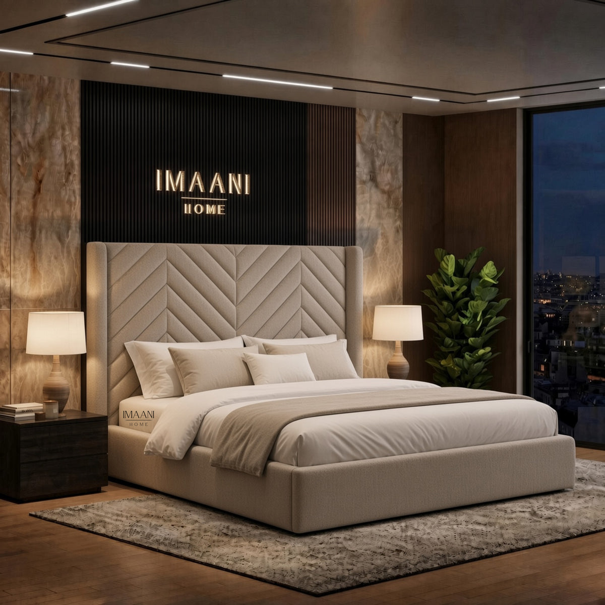 Harry Chevron Wingback Ottoman Bed with Optional Storage