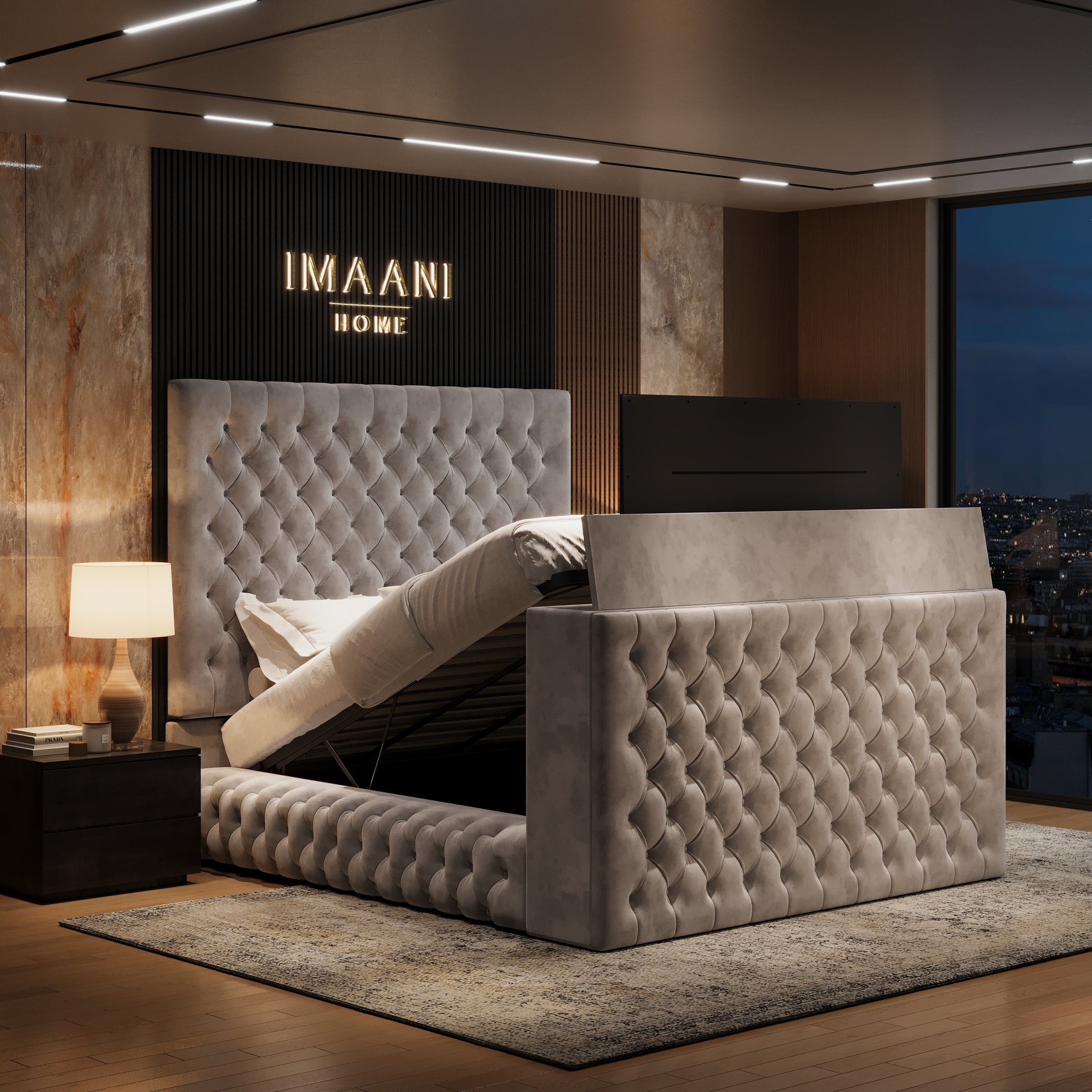 Luther Silver Ambassador Ottoman Storage TV Bed Frame