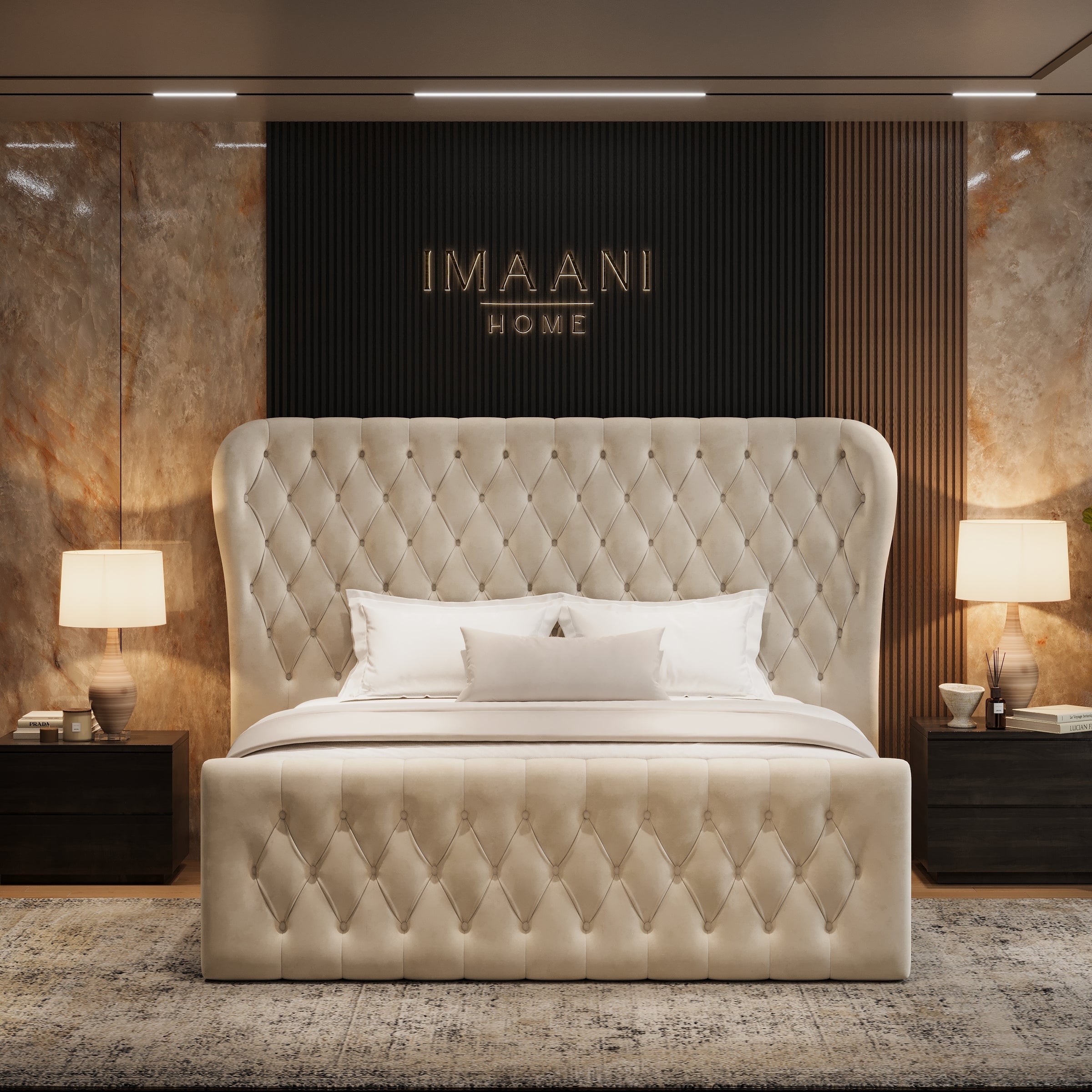 Cooper Cream Wingback Chesterfield Ottoman Storage Bed Frame