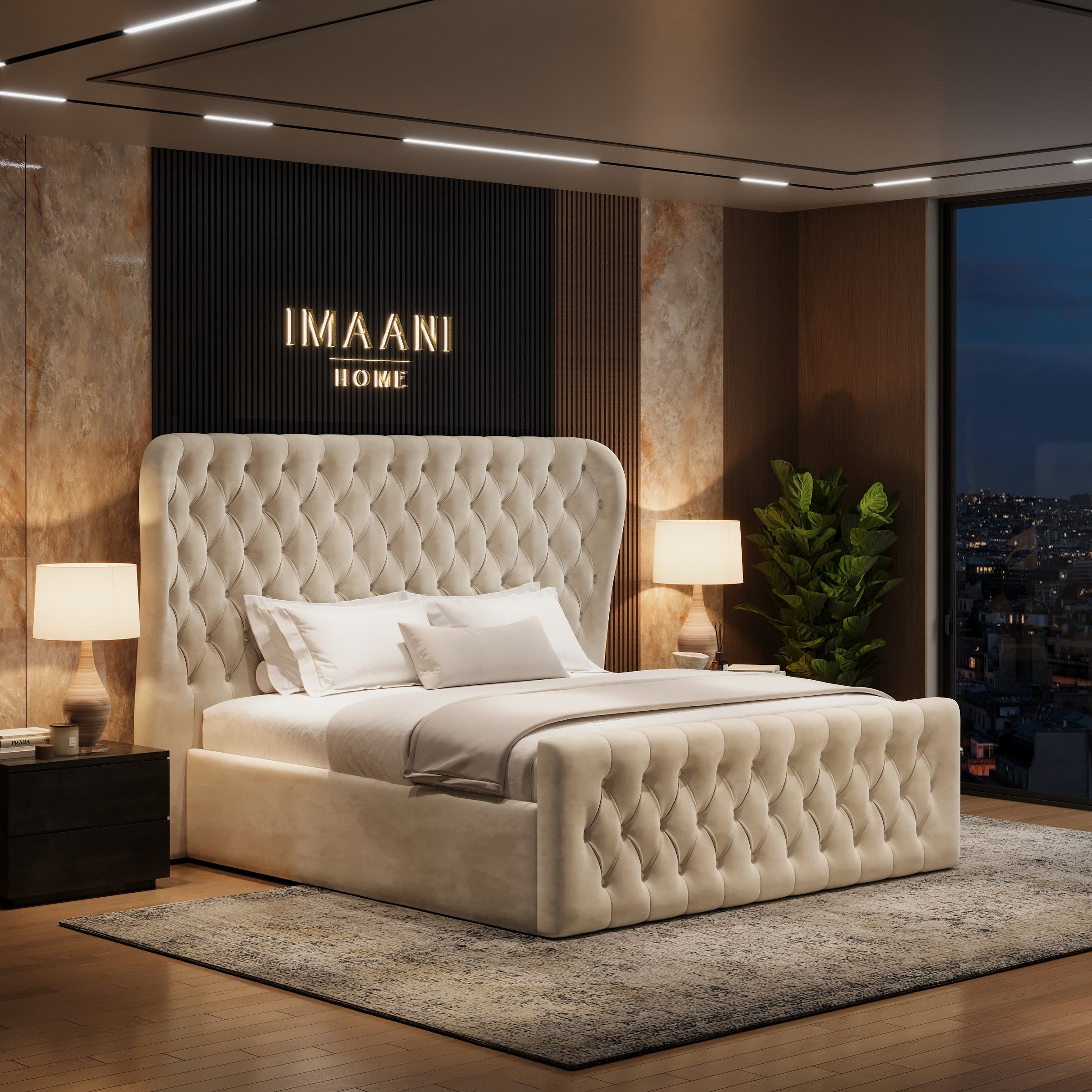 Cooper Cream Wingback Chesterfield Ottoman Storage Bed Frame