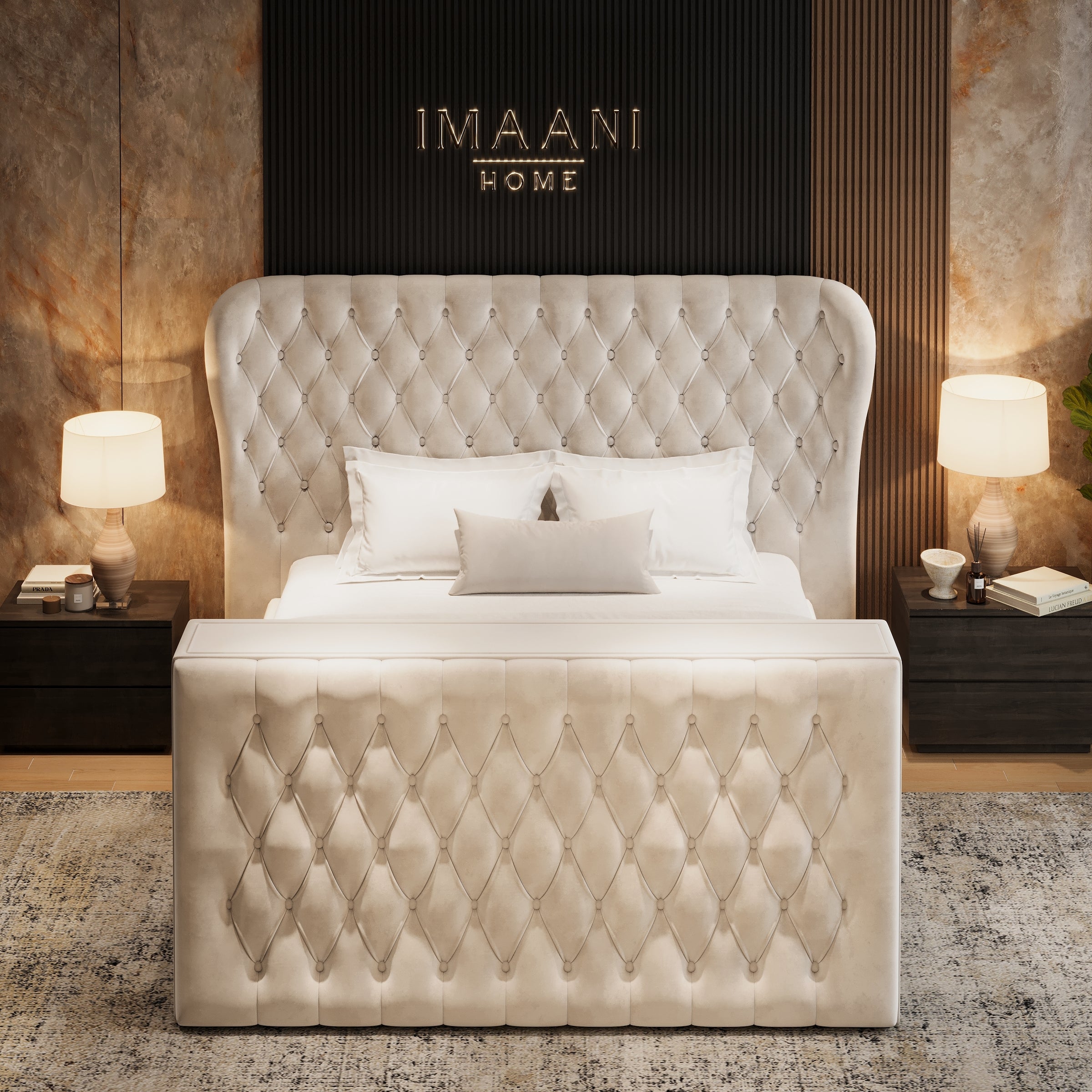 Amsterdam Cream Wingback Ottoman TV Bed Frame