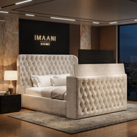 Amsterdam Cream Wingback Ottoman TV Bed Frame