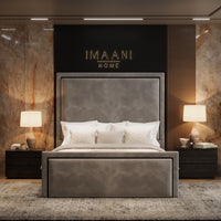 Cairo Grey Velvet High Headboard Ottoman Bed Frame