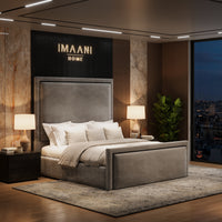 Cairo Grey Velvet High Headboard Ottoman Bed Frame