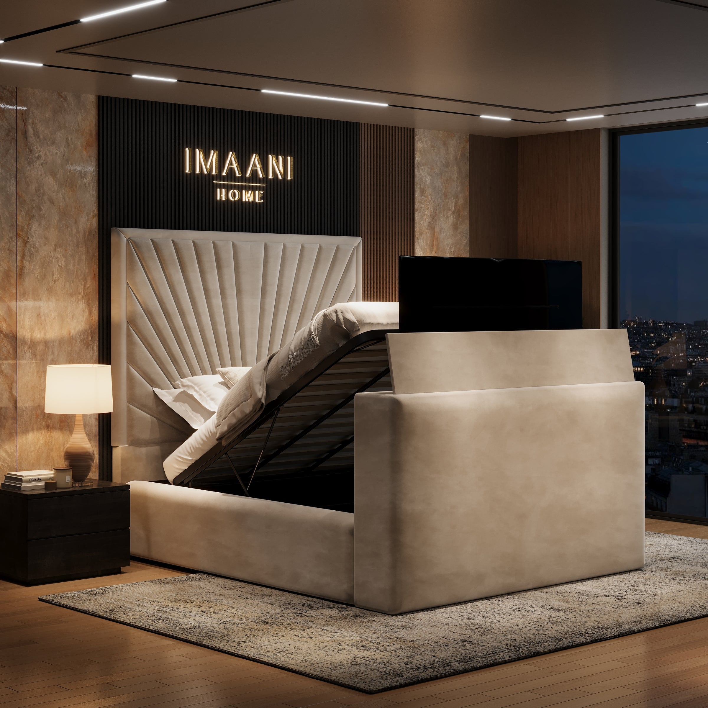Orianna Upholstered TV Bed Frame with Ottoman Storage