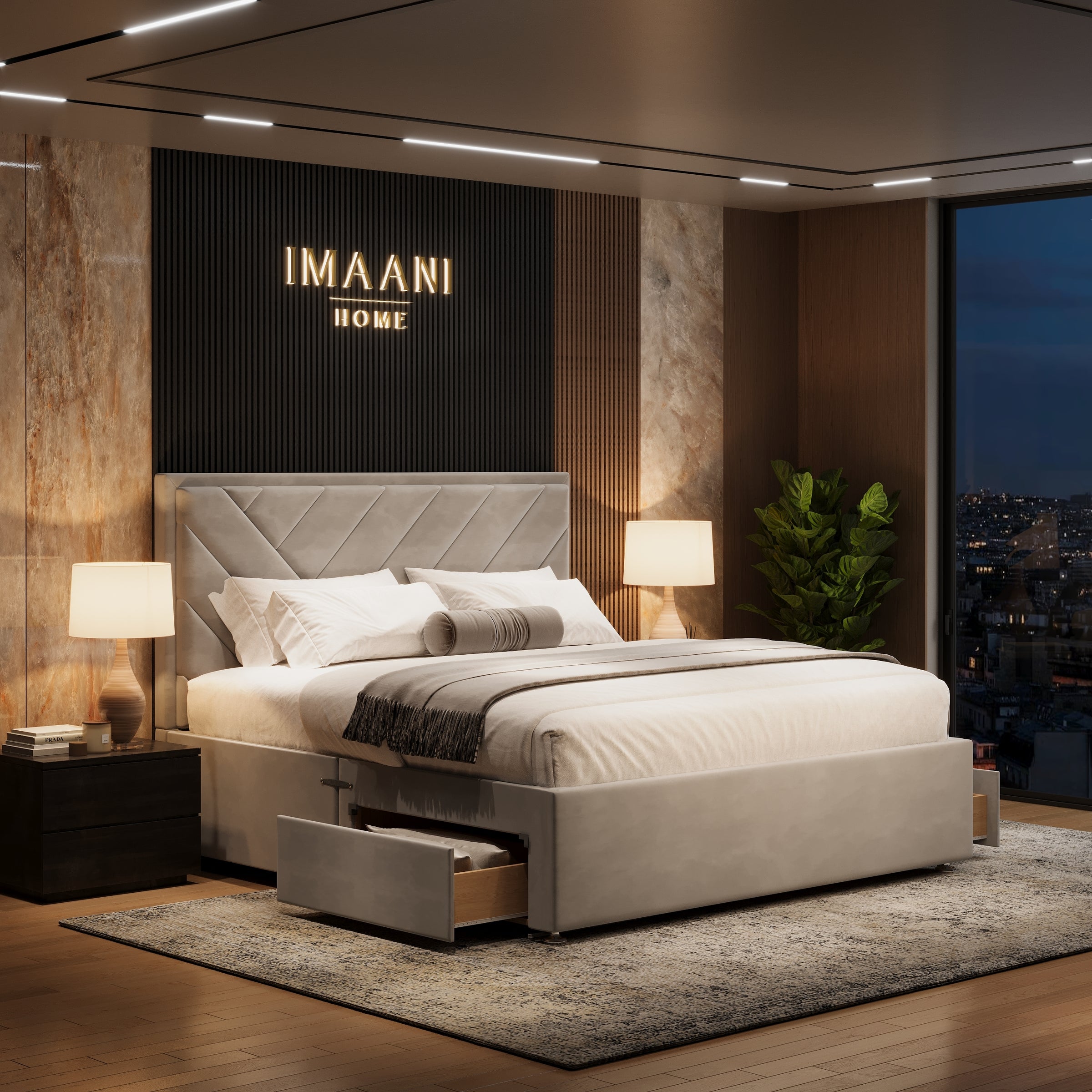 Jenna Grey Fabric Upholstered Divan Bed with Drawers