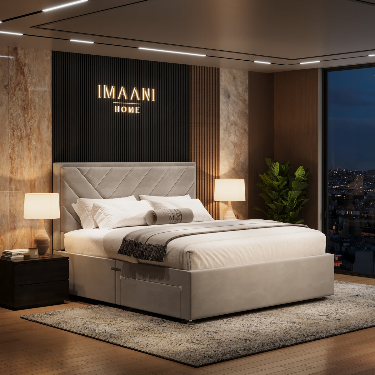 Jenna Grey Fabric Upholstered Divan Bed with Drawers