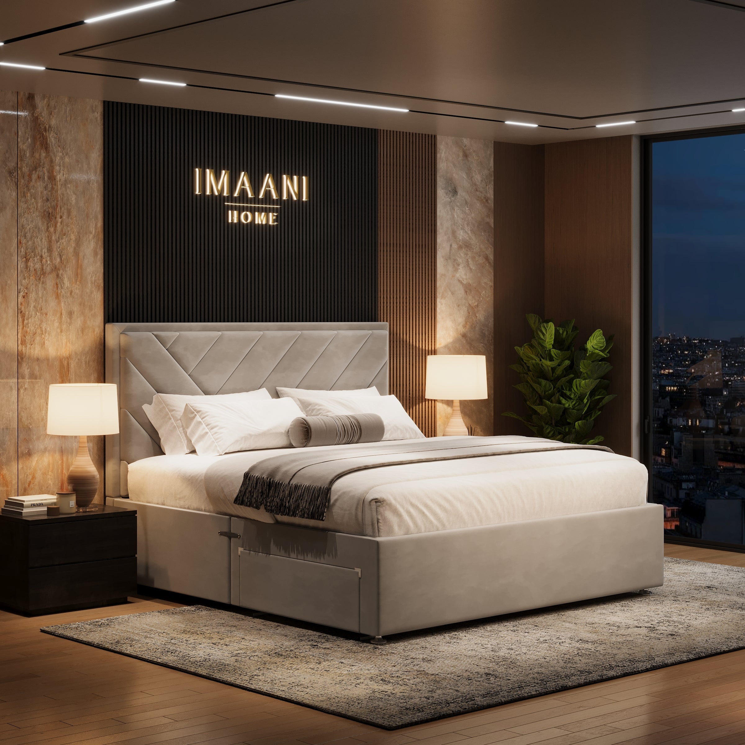 Jenna Grey Fabric Upholstered Divan Bed with Drawers