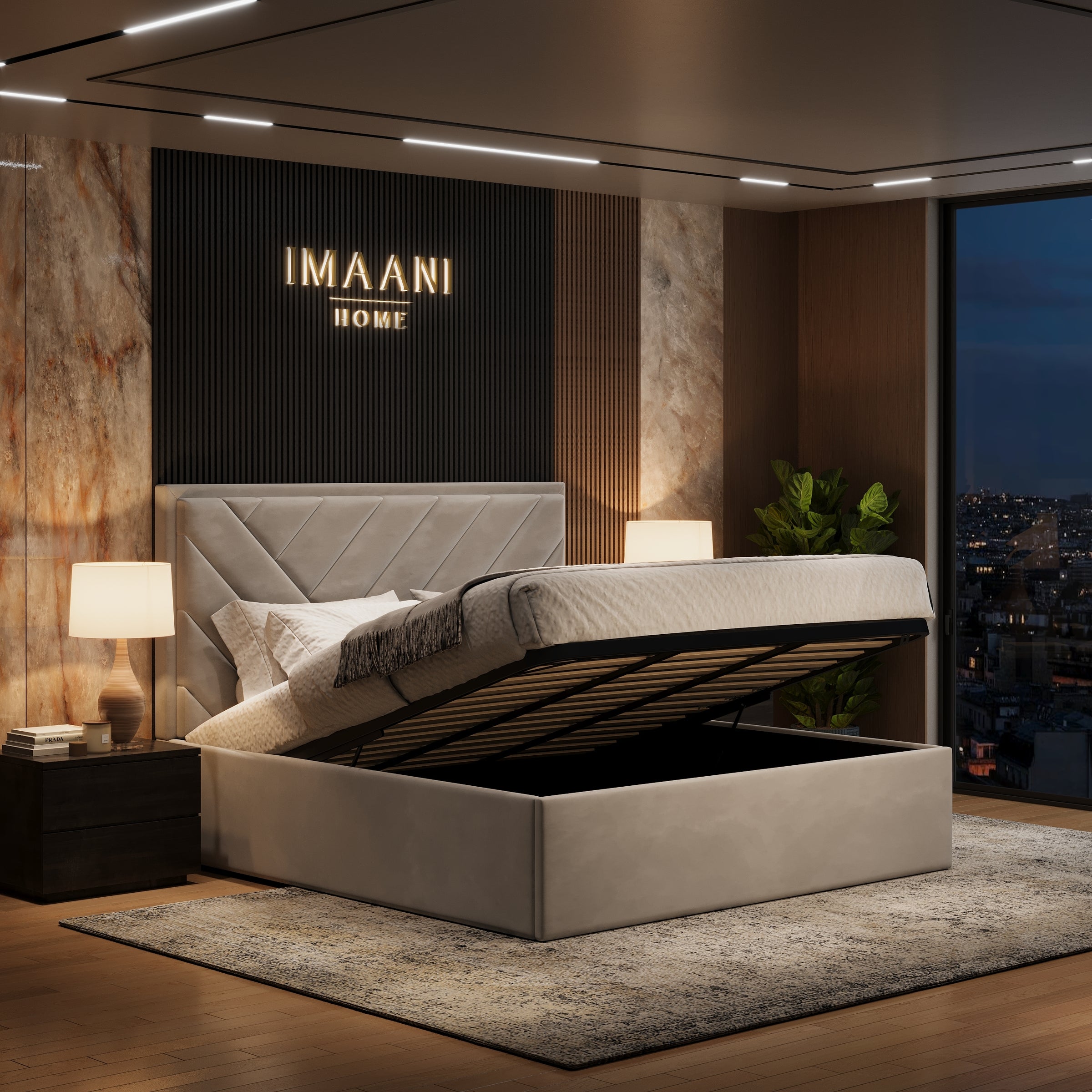 Edward Grey Upholstered Ottoman Storage Bed