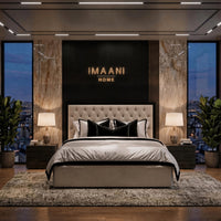 Mirren cream upholstered Chesterfield bed frame with deep button-tufted headboard and contrasting black surround.