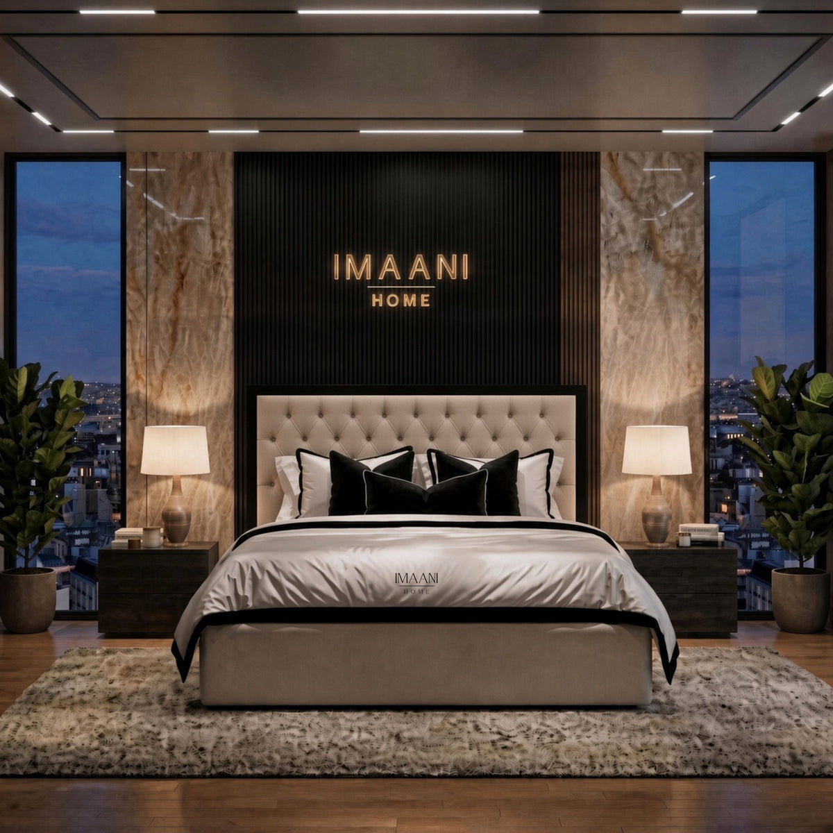 Mirren cream upholstered Chesterfield bed frame with deep button-tufted headboard and contrasting black surround.