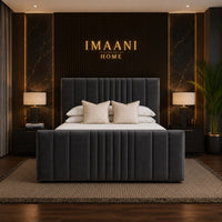 Halston Channel Headboard Charcoal Grey Velvet Ottoman Bed