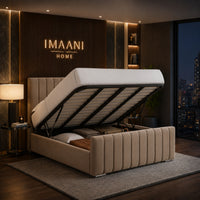 Marlowe Channel Headboard Mocha Velvet Ottoman Bed