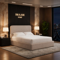 Elara Curved Headboard Oatmeal Boucle Ottoman Bed