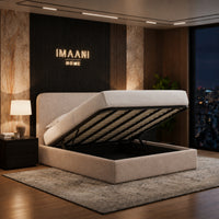 Elara Curved Headboard Oatmeal Boucle Ottoman Bed