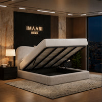 Aveline Curved Headboard Stone Boucle Ottoman Bed