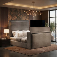 Armani Silver Velvet TV Bed Frame with Ottoman Storage