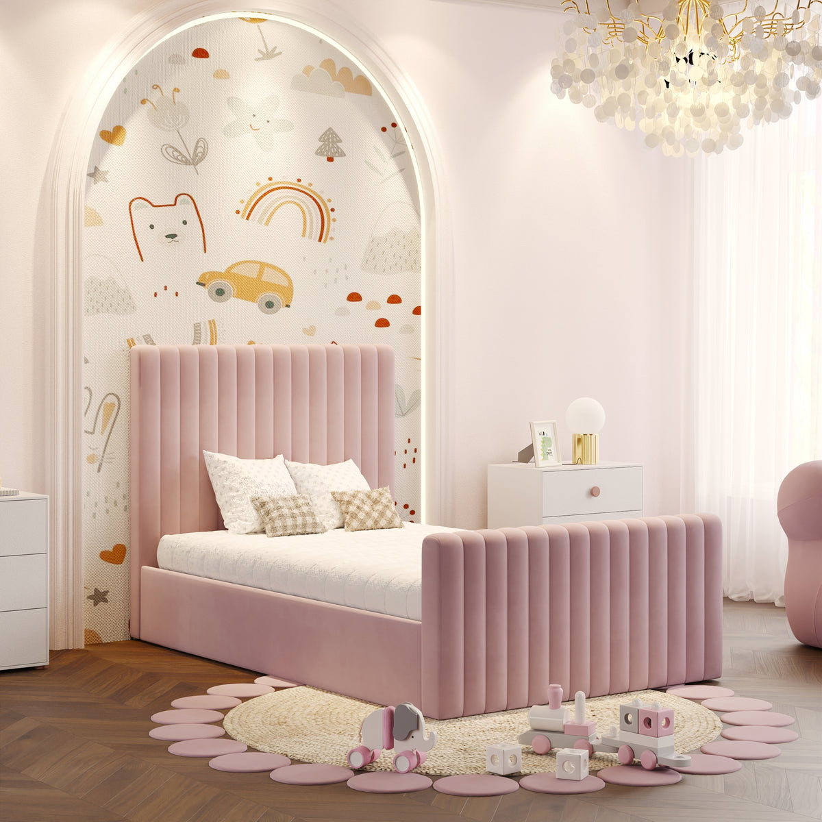 Eden Pink Upholstered Ottoman Storage Kids Bed Frame
