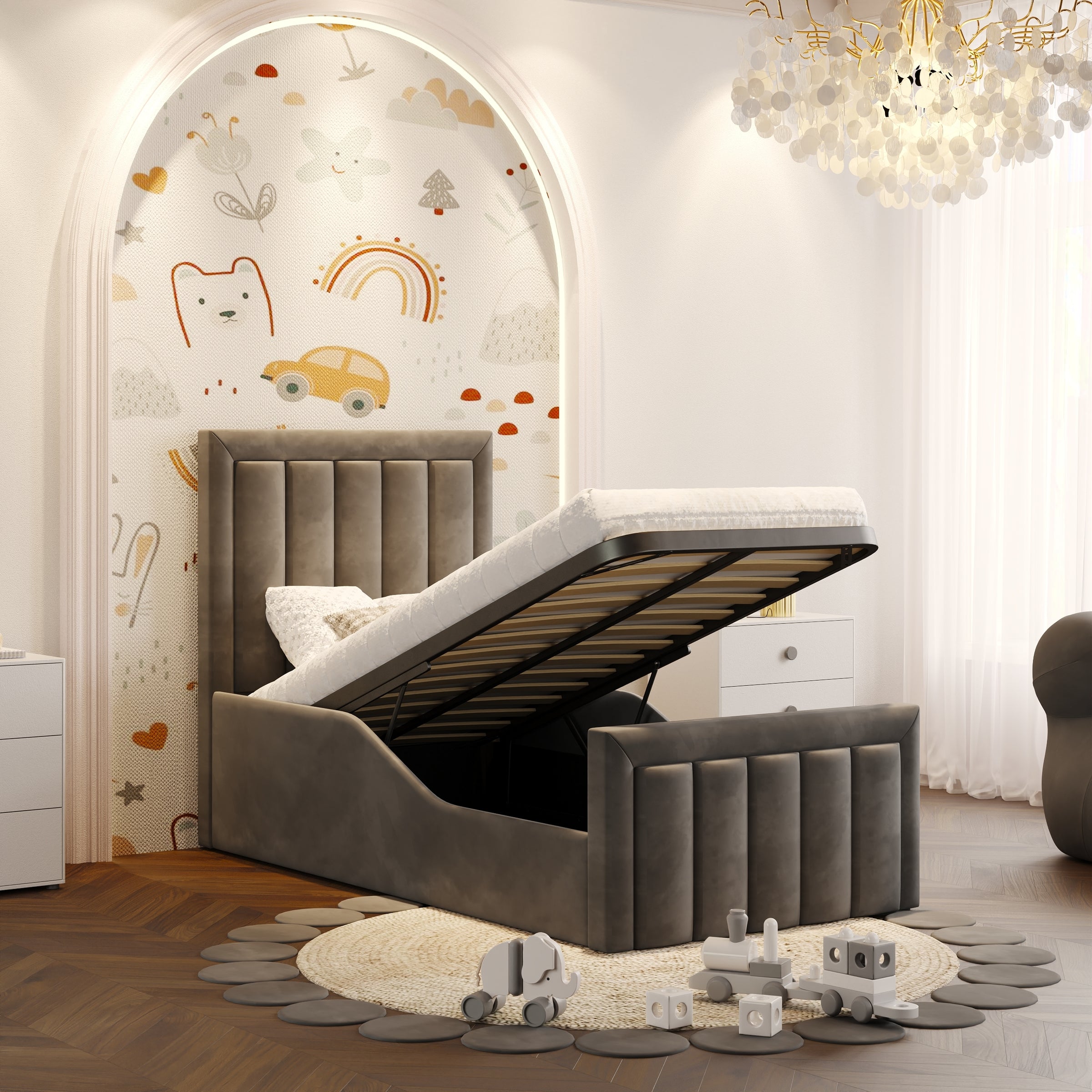 Robin Grey Upholstered Ottoman Storage Kids Bed Frame