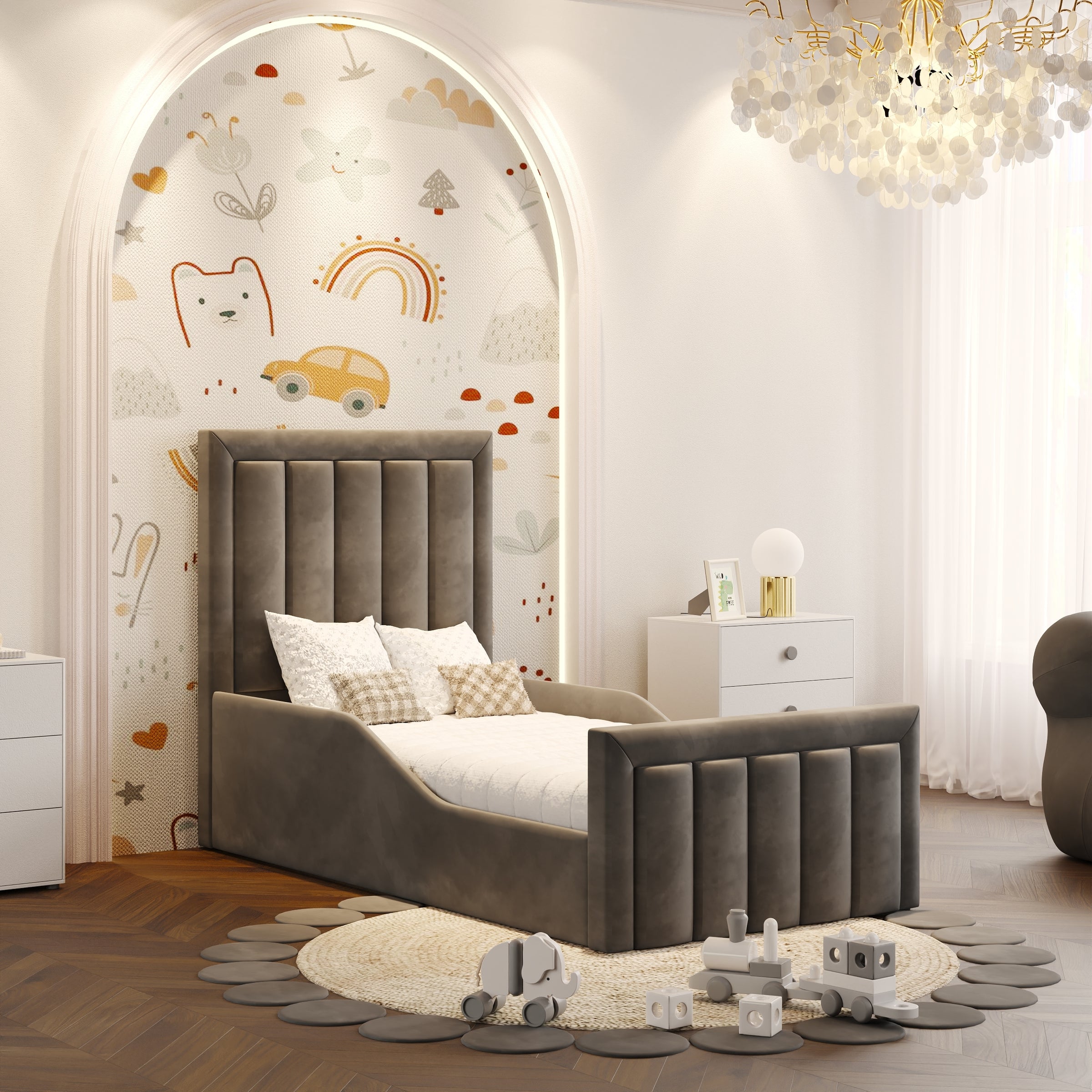 Robin Grey Upholstered Ottoman Storage Kids Bed Frame