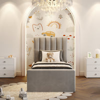 Eva Mink Panel Headboard Ottoman Storage Kids Bed Frame