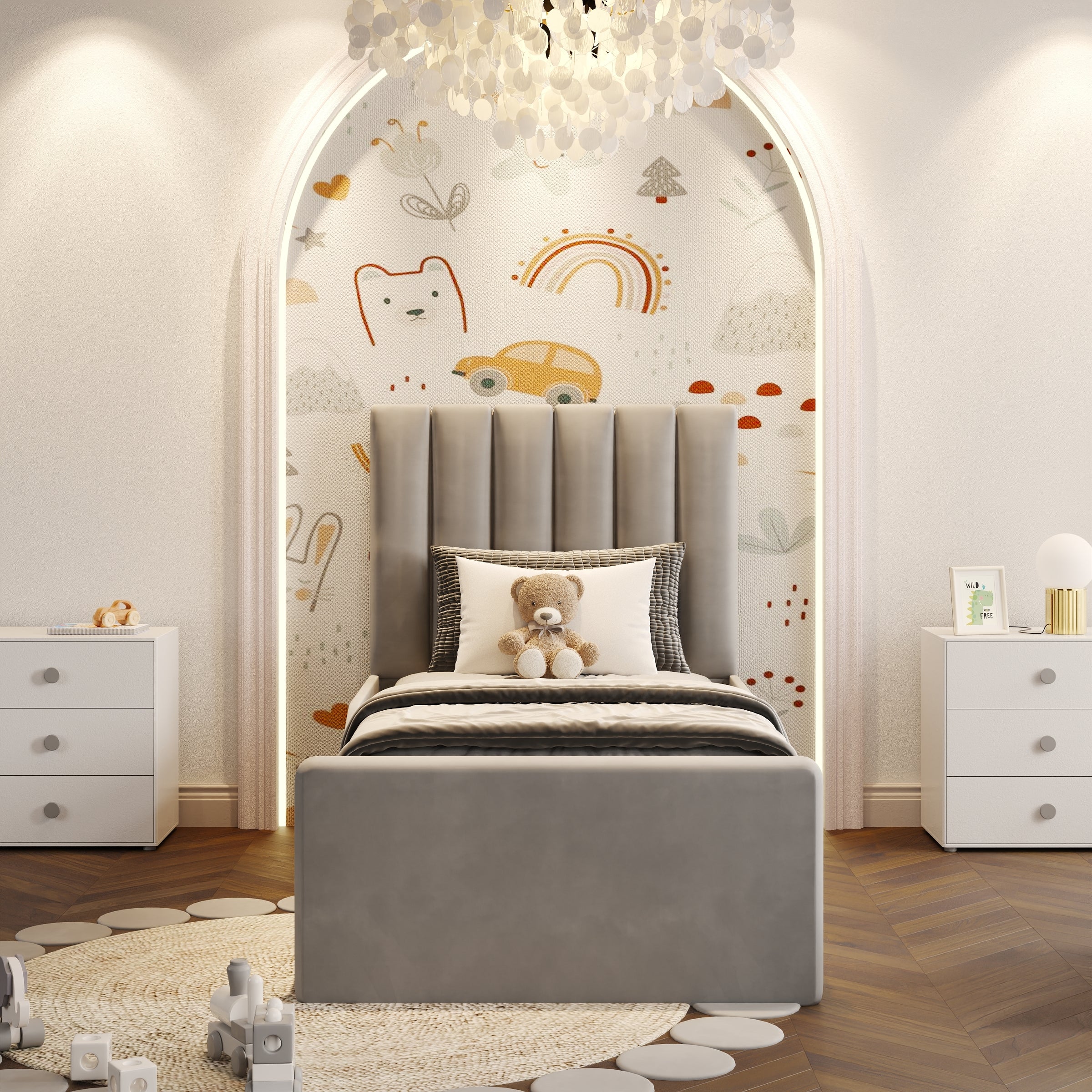 Eva Mink Panel Headboard Ottoman Storage Kids Bed Frame