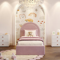 Lillian Pink Curved Headboard Kids Ottoman Storage Bed