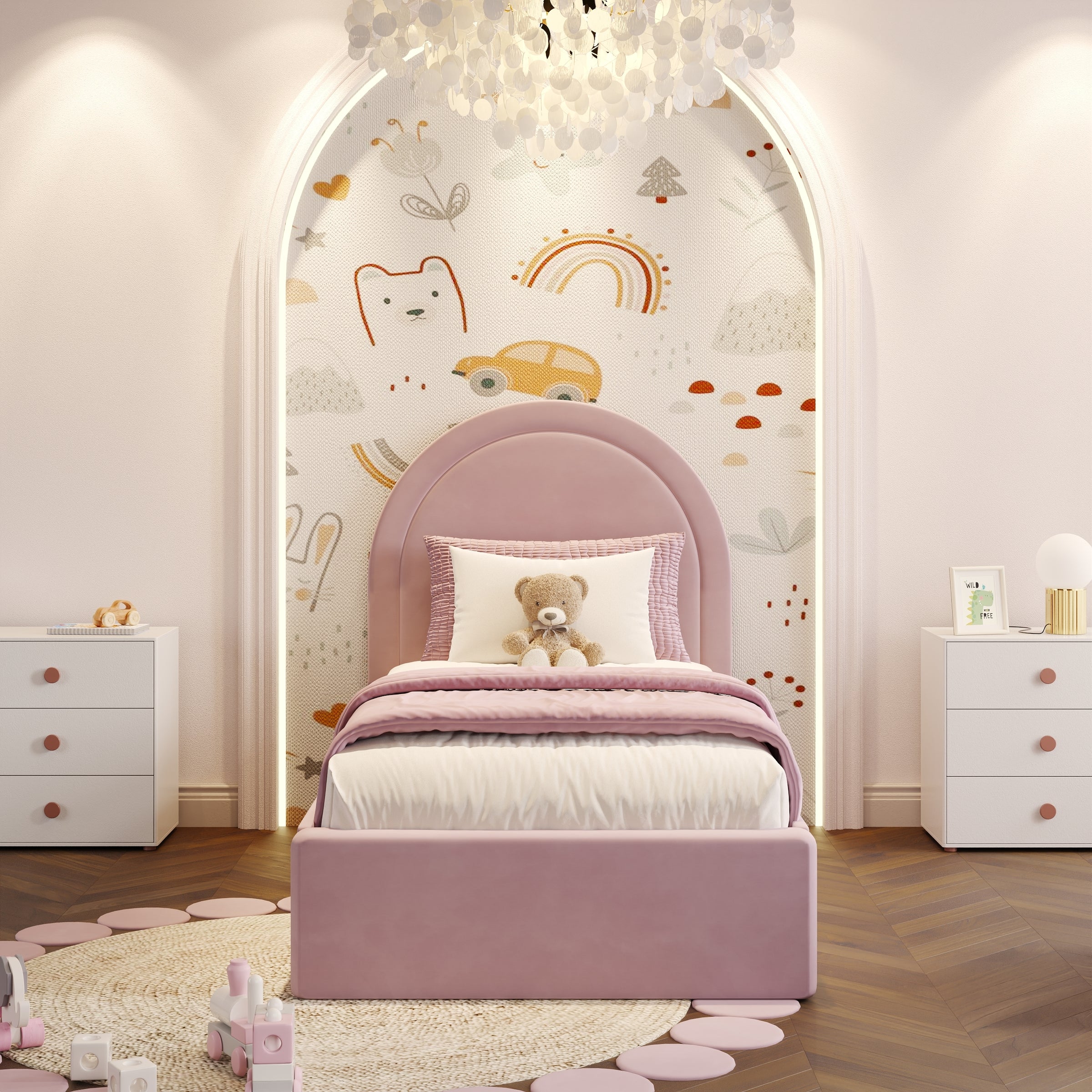 Lillian Pink Curved Headboard Kids Ottoman Storage Bed