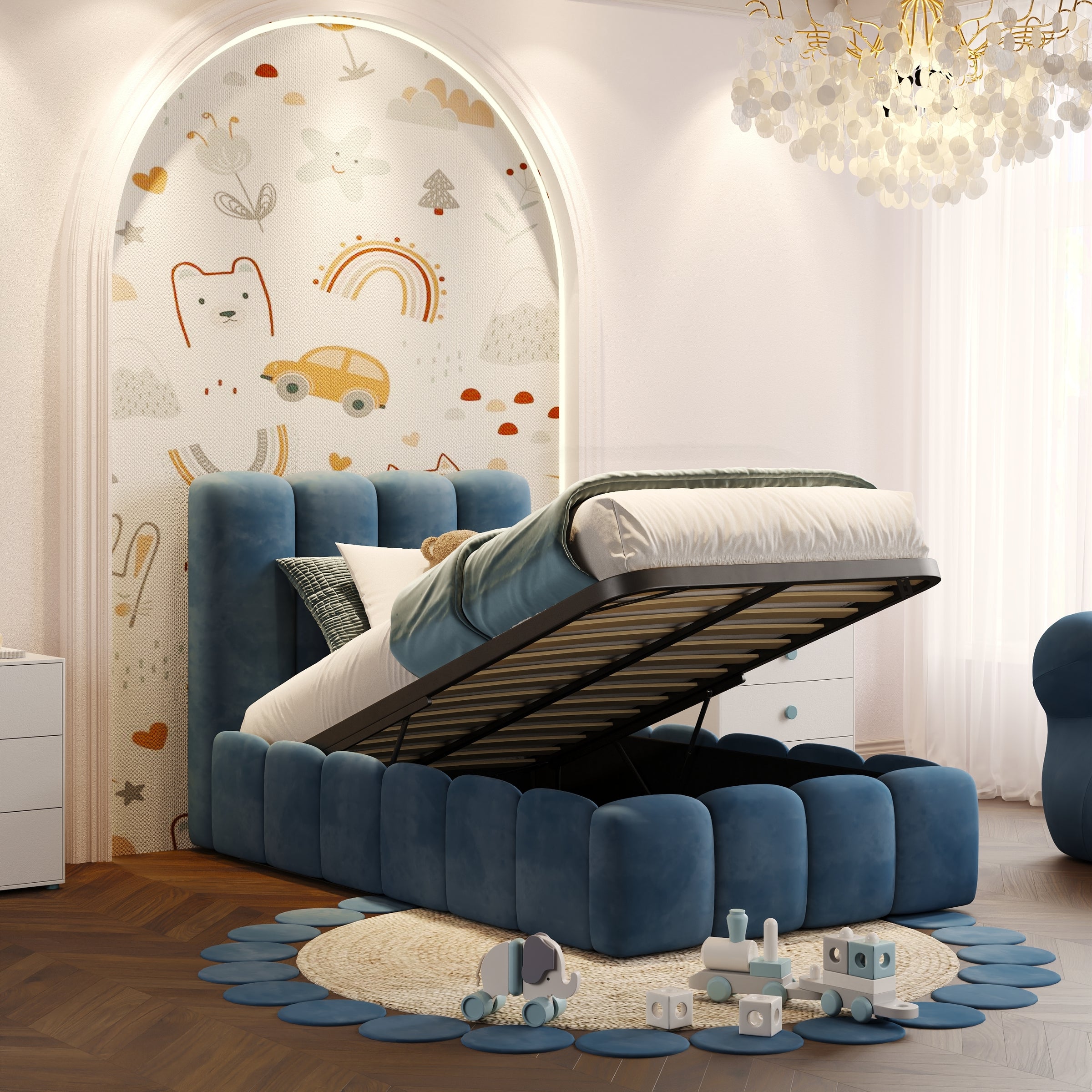 Beth Blue Bubble Ottoman Storage Kids Bed Frame