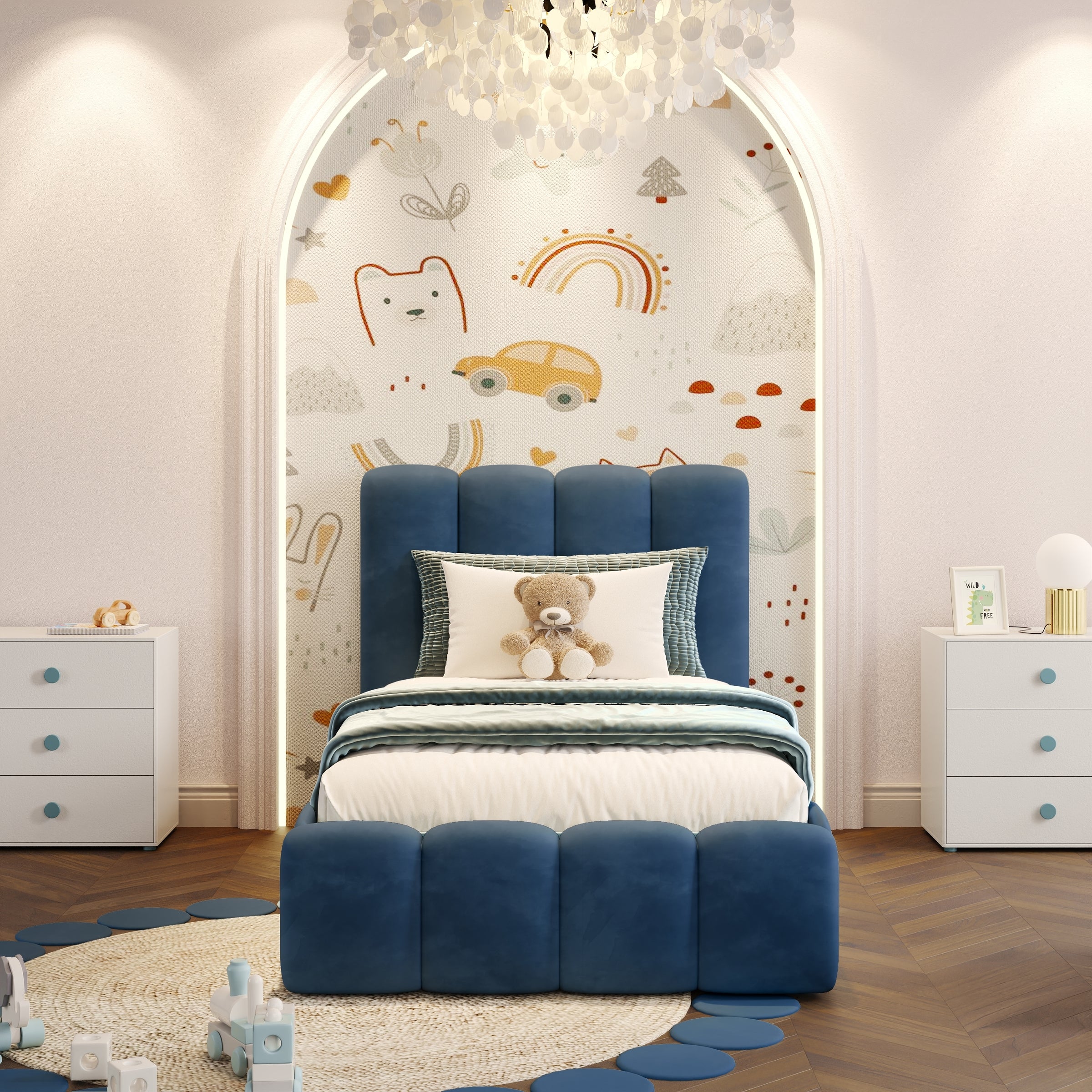 Beth Blue Bubble Ottoman Storage Kids Bed Frame