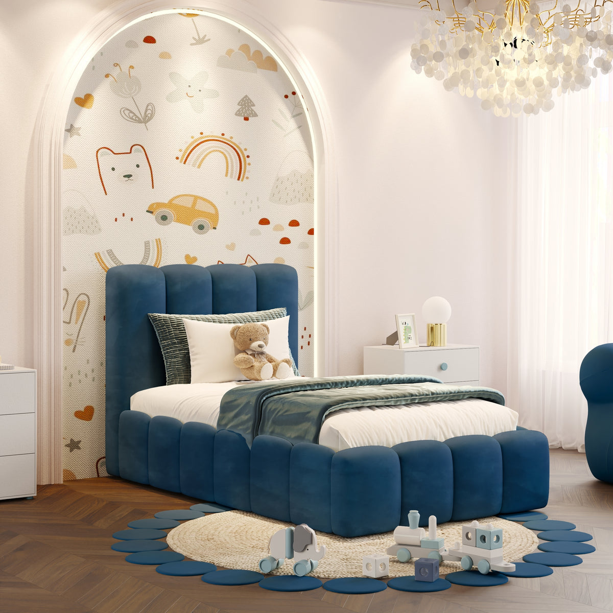 Beth Blue Bubble Ottoman Storage Kids Bed Frame