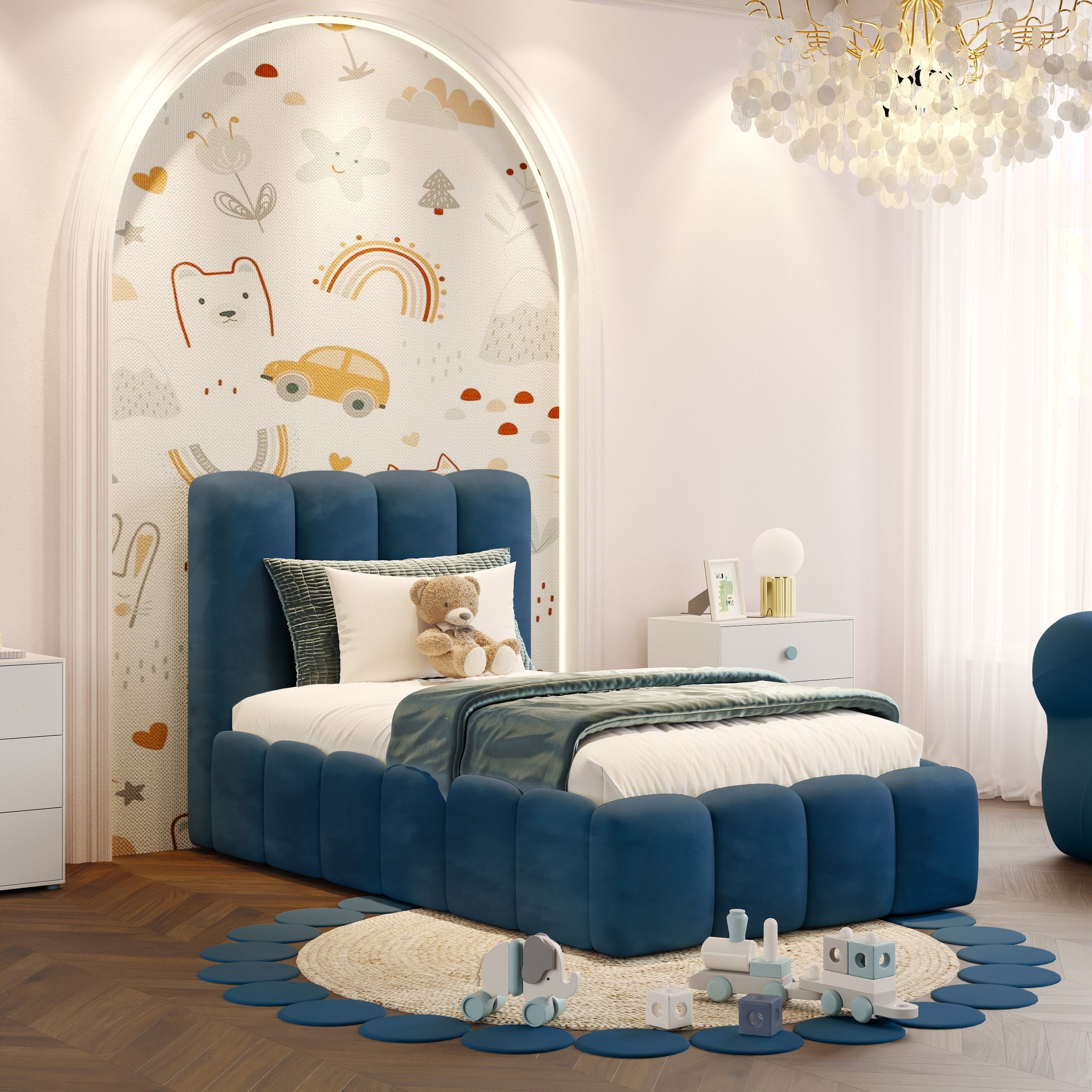 Beth Blue Bubble Ottoman Storage Kids Bed Frame